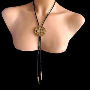 Vintage Banana Bob gold aurum crystals golden black floral slide necklace